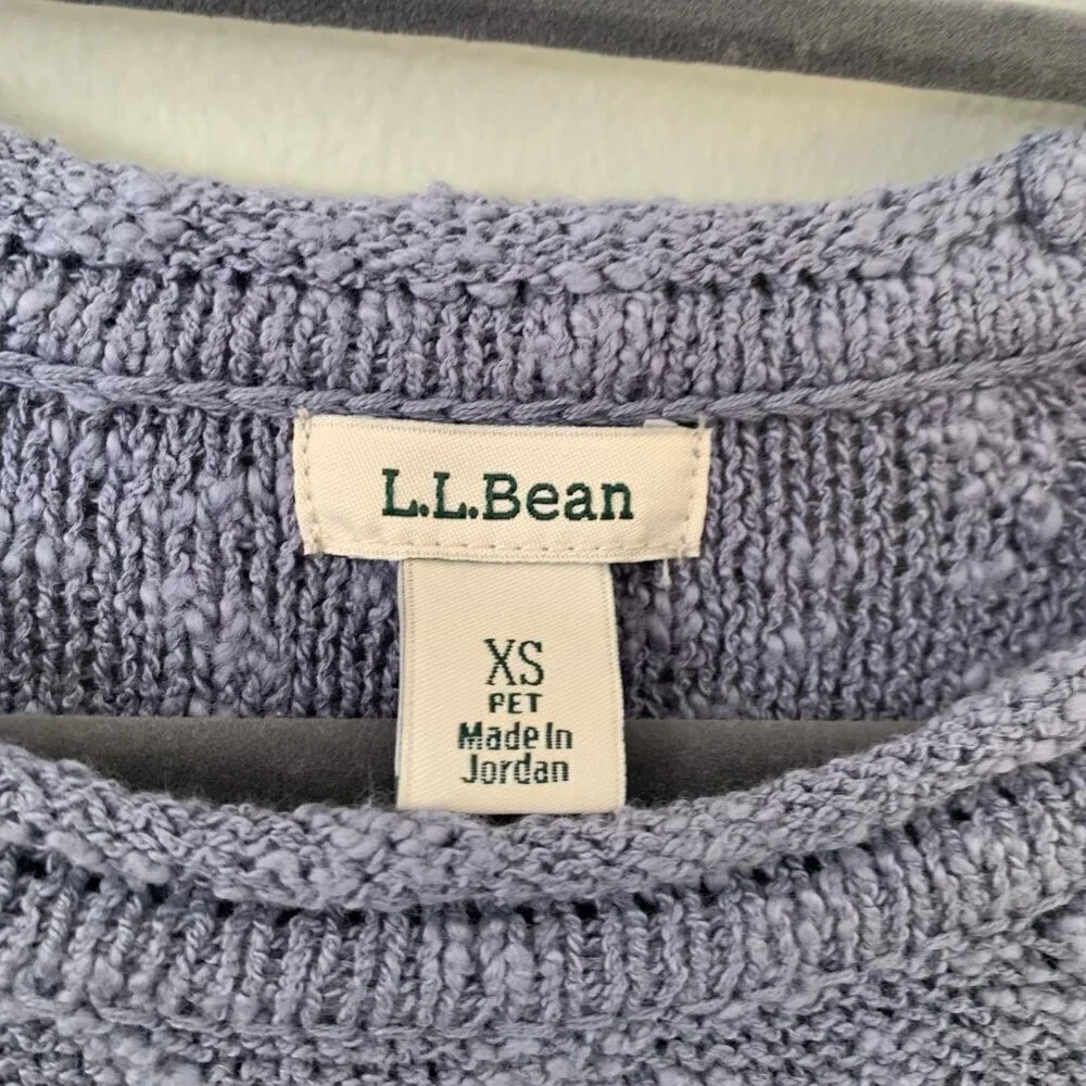 L.L.Bean Textured Bouclé Knit Sweater Women XS Petite Blue Raglan Sleeve‎ Cotton